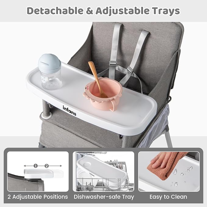 INFANS Baby High Chair, Foldable Portable Highchair - Image 3