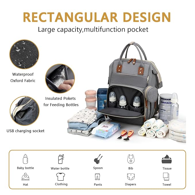 Baby Diaper Bag Backpack with Changing Station Travel Waterproof 3 in 1 - Image 3