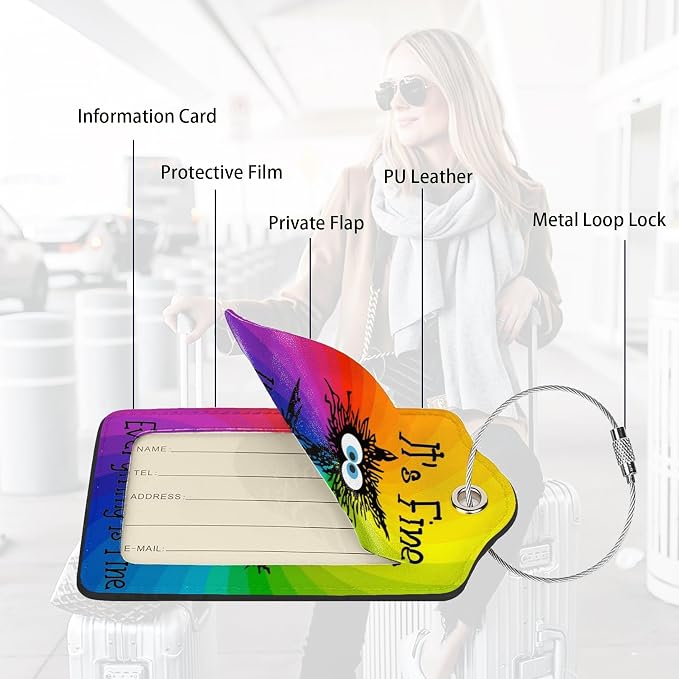 2 Pack Luggage Tags for suitcases Funny Cute Rainbow I'm Fine It's Fine Luggage - Image 3
