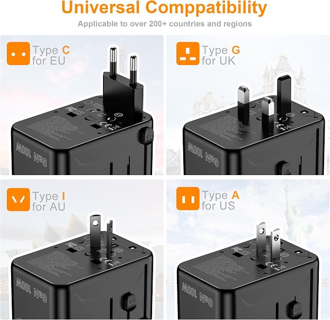 Universal Travel Adapter, PD100W GaN International Power Adapter - Image 3
