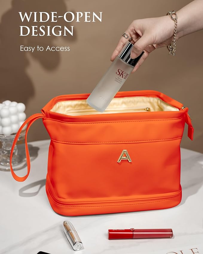 Gifts for Her - Initial Large Makeup Bags, Personalized Double Layer Cosmetic - Image 3