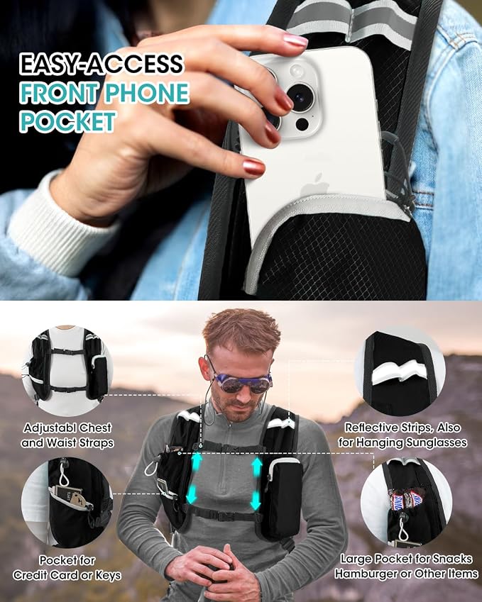 Small Hiking Backpack with Front Phone Holder, Packable Back pack with Chest - Image 2