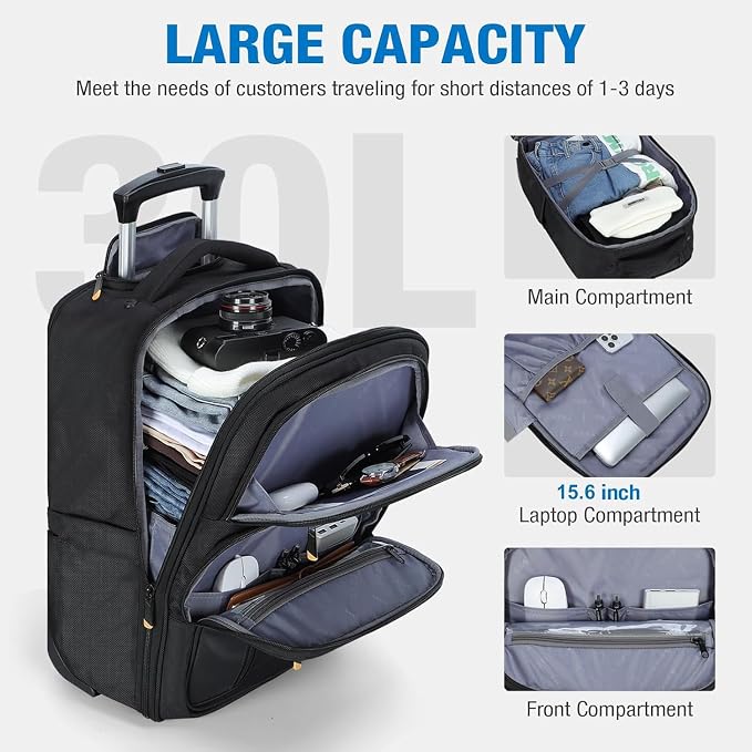 Rolling Backpack, 15.6 inch Laptop Backpack - Image 3