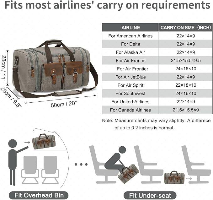 Canvas Duffle Bag with Genuine Leather Accents, Expandable 20-23 Inch Travel - Image 6