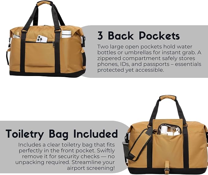SUNNY BIRD Duffel with Utility Pouch, 40L Weekender Overnight Bag with Shoe - Image 8