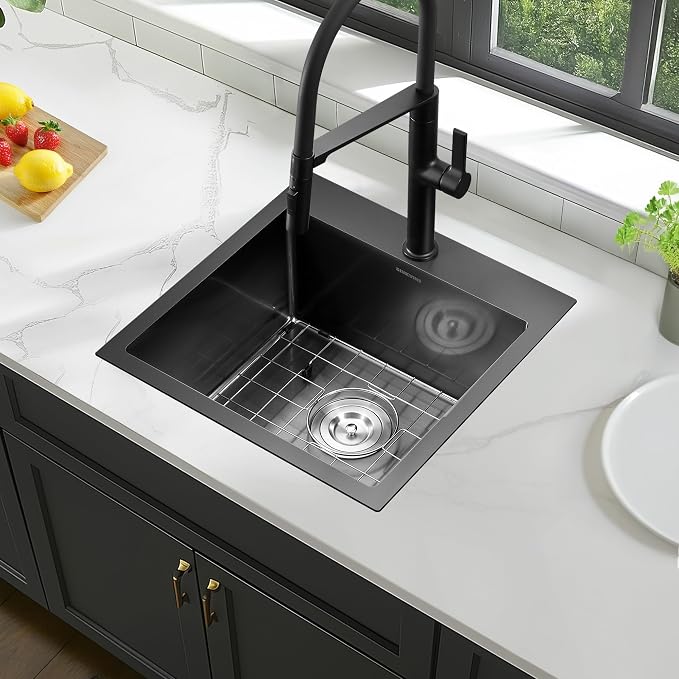 18-Inch Black Bar Sink Drop-In, SINKVINE PVD Nano Stainless Steel Kitchen Sink - Image 2