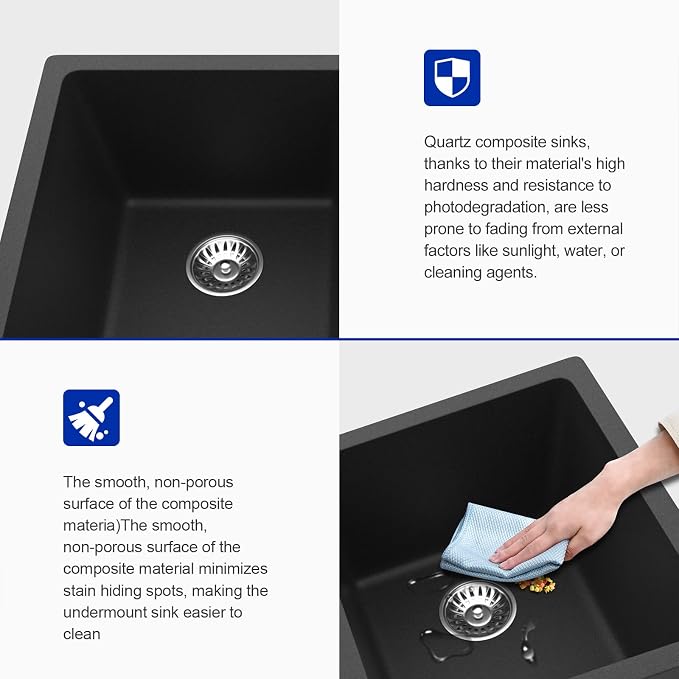 Dcolora 33 inch Quartz Matte Black Granite Composite Double Bowl Undermount - Image 4