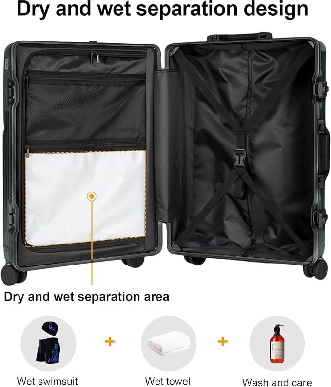 Zipperless Luggage, Polycarbonate Aluminum Hard Shell, Expandable Carry-On - Image 4