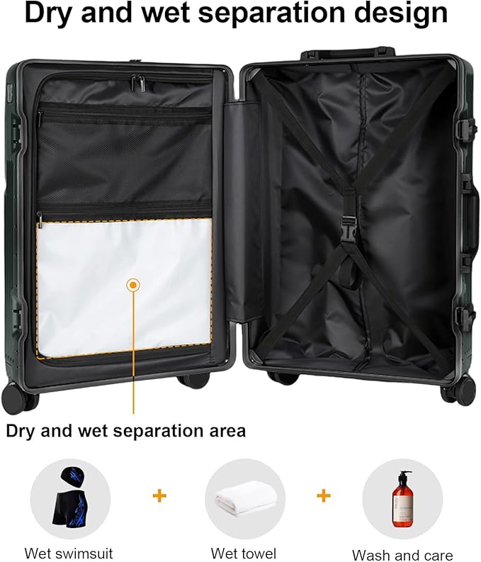Zipperless Luggage, Polycarbonate Aluminum Hard Shell, Expandable Carry-On - Image 4