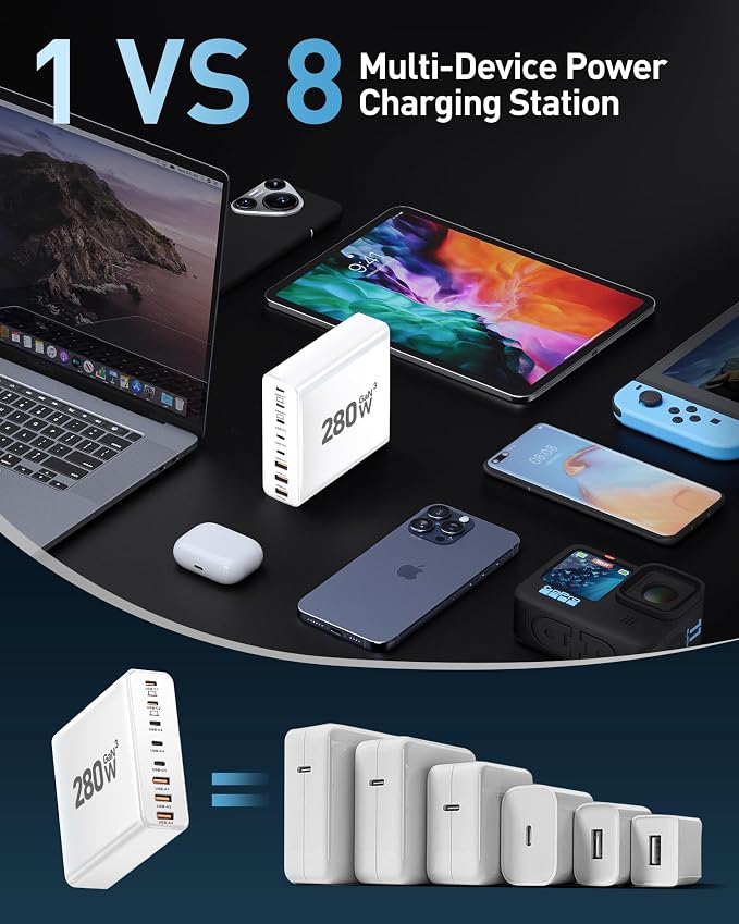 280W USB C Charger Block, 8-Port USB C Charging Station GaN III PD 65W Laptop - Image 5