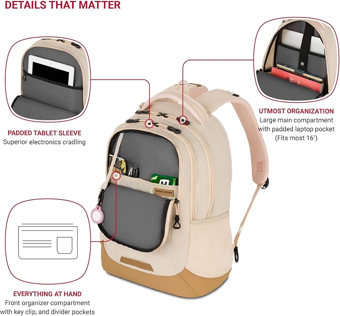 SwissGear Cecil 5505 Laptop Backpack, Cream/Warm Sand - Image 3