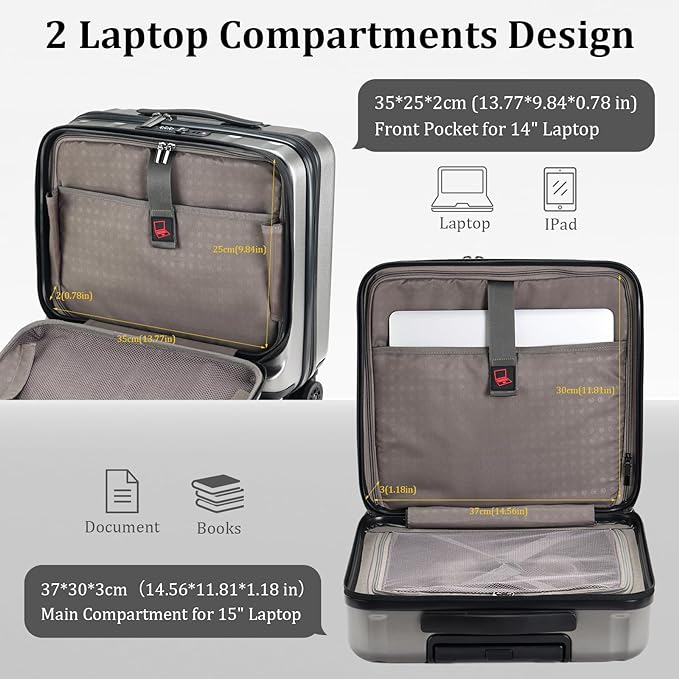 16 Inch Carry On Luggage with 2 Compartments - Image 4