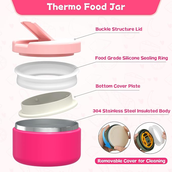 Kids Bento Lunch Box with 8oz Soup Thermo, Kids Leakproof Lunch Food Containers - Image 2