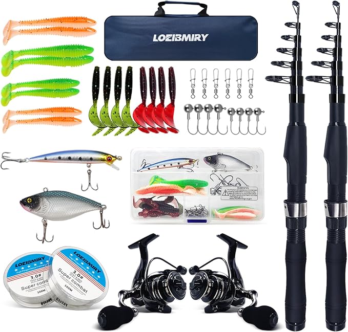 Fishing Rod Reel Combos, Telescopic Fishing Pole Set Sea Saltwater Freshwater by LOEIBMIRY