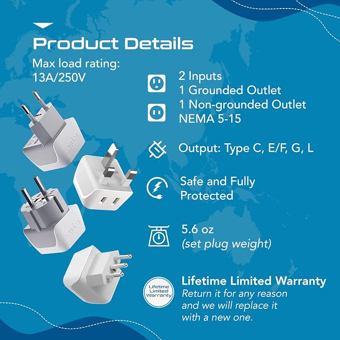 Ceptics European Plug Adapter 4 Pack Set, USA to Europe, France - Image 5