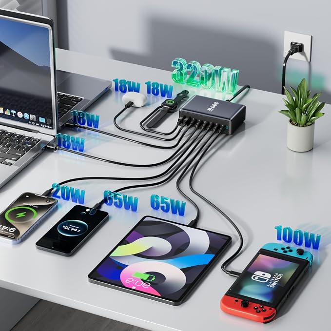 320W Fast Charging 8 Port USB C Charger Block, USB-C Charger Adapter - Image 2