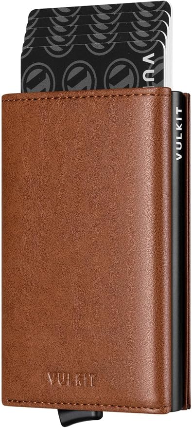VULKIT Pop up Card Wallet Minimalist Cash Wallets RFID Blocking Leather Smart by VULKIT