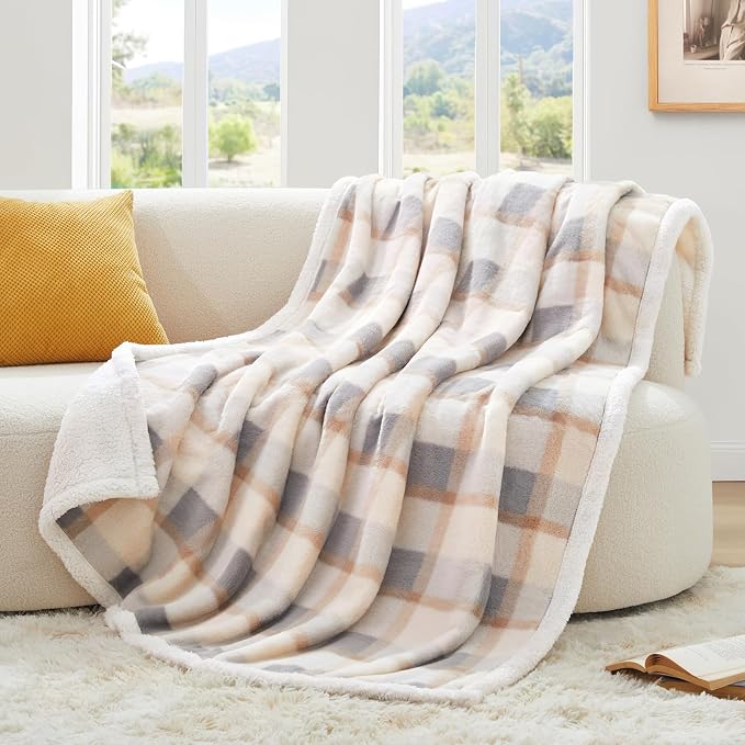 PU MEI Super Soft Faux Rabbit Fur Sherpa Fleece Throw Blanket, Reversible by HOME