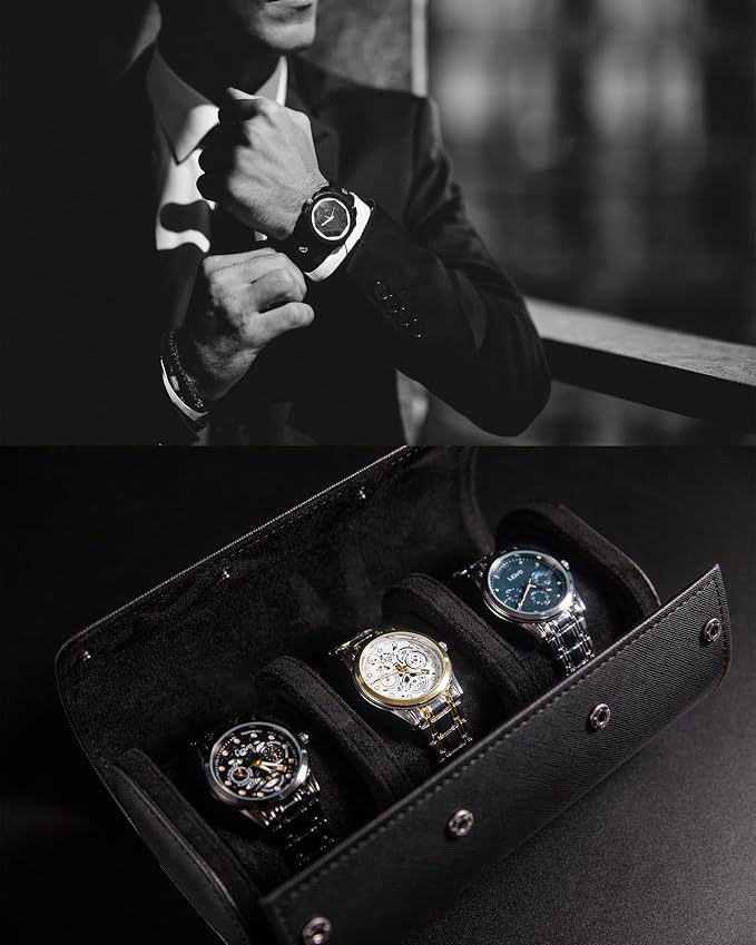 MR.OKAY 3 Watch Travel Case- Classic Leather Watch Case - Image 4