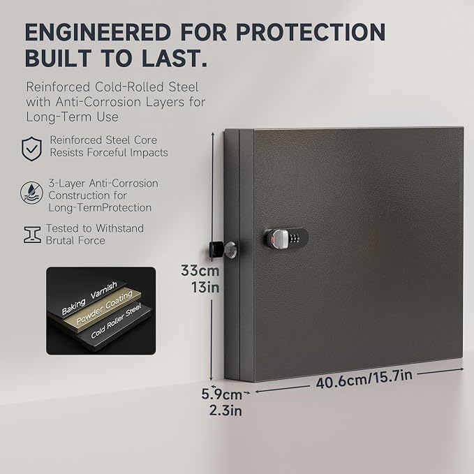 WeHere 48 Key Lock Box with Dual Lock, Combination & Key Unlock, Key Cabinet - Image 2