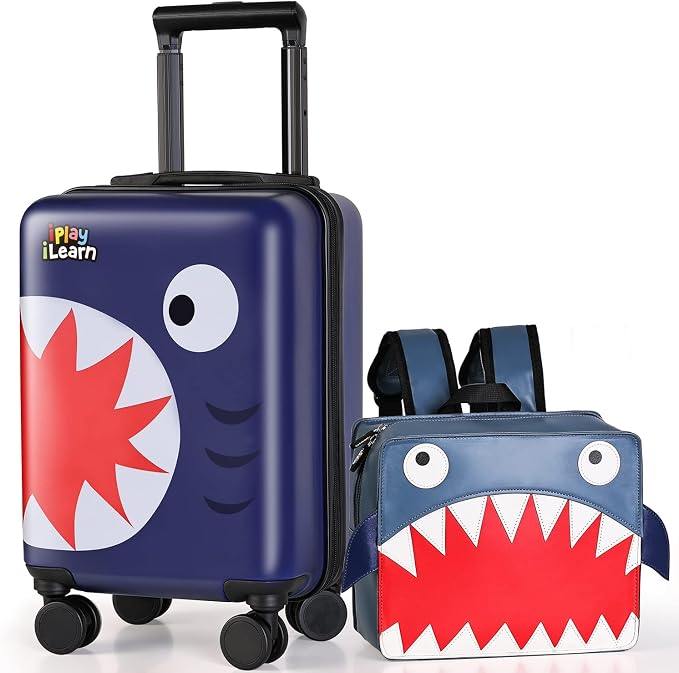 iPlay, iLearn Shark Kids Luggage, Boys Carry on Suitcase, Toddlers Rolling by iPlayiLearnLLC