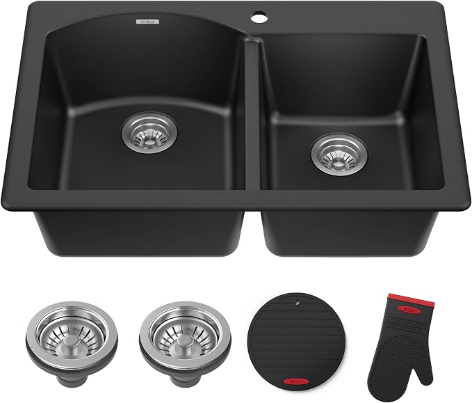 KRAUS Forteza 33-inch Drop In/Undermount 60/40 Double Bowl Granite Kitchen Sink by KRAUS