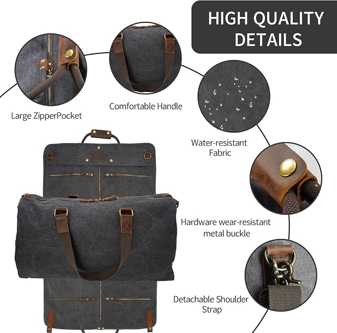 2 in 1 Canvas Leather Suit Luggage Garment Bag - Image 4