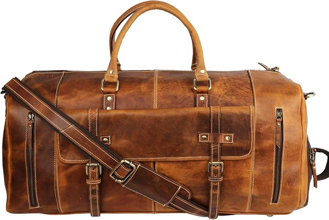 KomalC Leather Duffel Bags for Men and Women Full Grain Leather Travel - Image 2