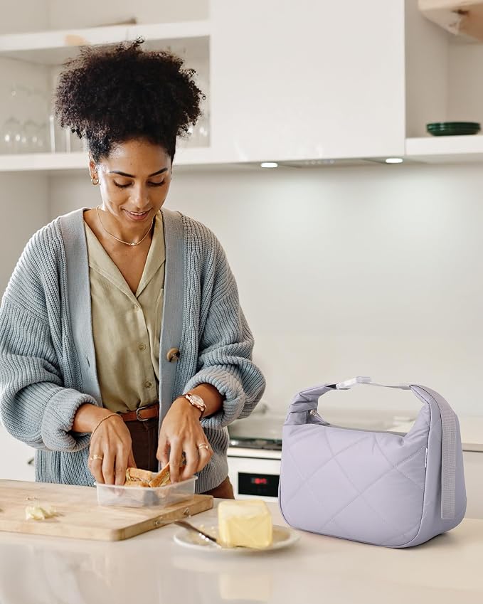 Insulated Lunch Bag for Women, Quilted Reusable Lunch Box - Image 7