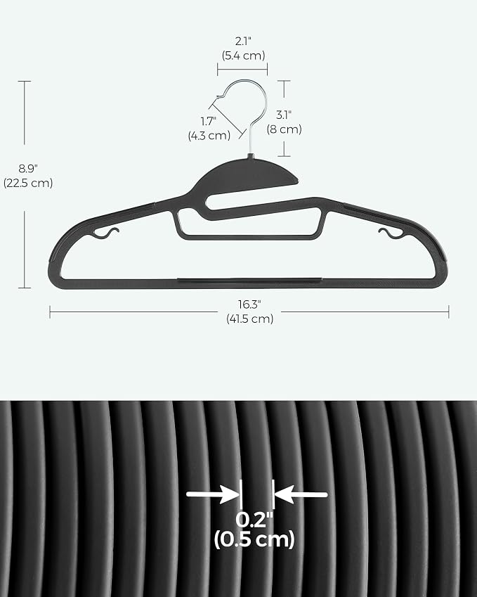 SONGMICS 50 Pack Coat Hangers, Heavy-Duty Plastic Suit Hangers, S-Shaped Opening - Image 7