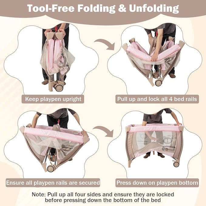 HONEY JOY Pack and Play, 3 in 1 Portable Baby Playard - Image 5