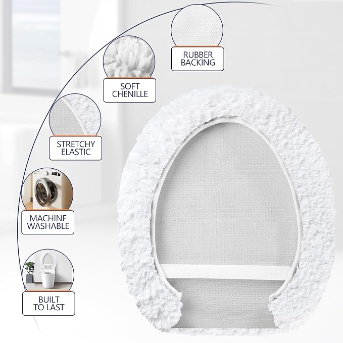 Microfiber Elongated Toilet Seat Cover 19.5"x 15" Machine Washable Solid Toilet - Image 4