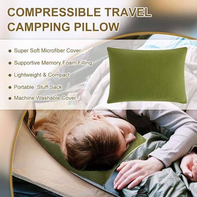 Ivellow Memory Foam Travel Pillow Compressible Camping Pillow - Image 2