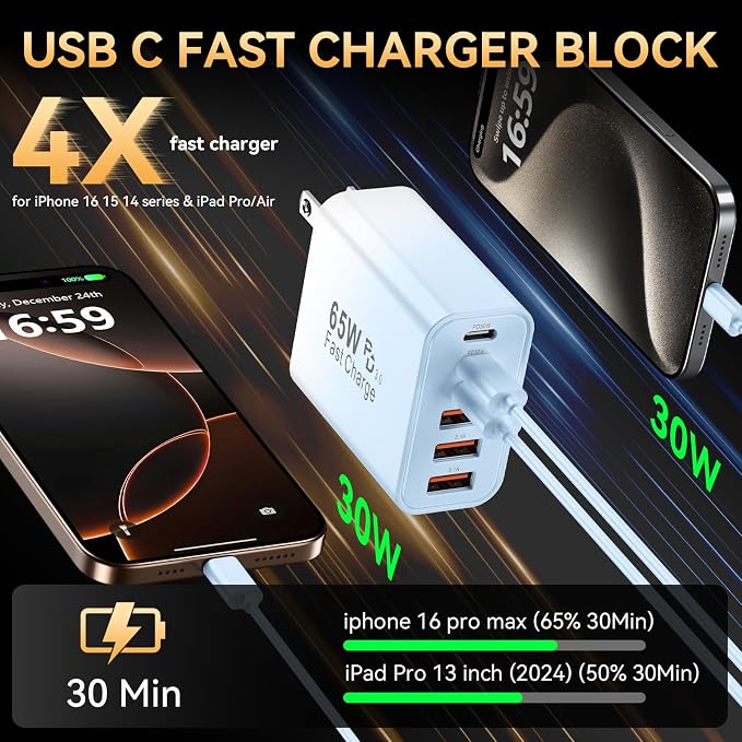 USB C Fast Charger Block, iPhone Charger Fast Charging Blocks 65W Multi Port - Image 8
