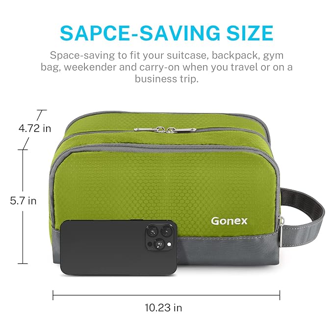 Gonex Travel Toiletry Bag Nylon, Dopp Kit Shaving Bag Toiletry Organizer Green - Image 5