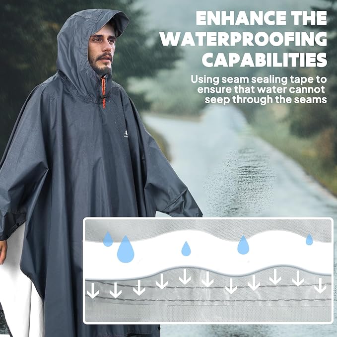 ANYOO Hooded Rain Poncho for Adults Waterproof Lightweight Rain Coat for Men - Image 5