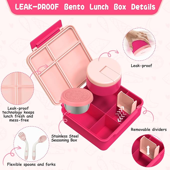 Kids Bento Lunch Box with 8oz Soup Thermo, Kids Leakproof Lunch Food Containers - Image 3