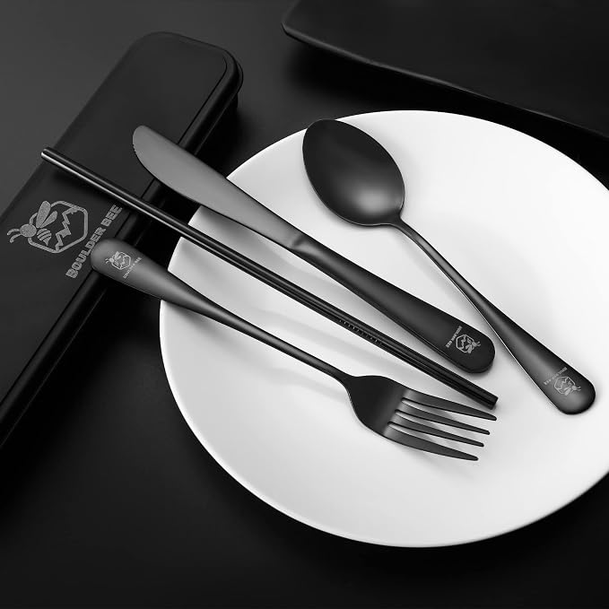 Boulder Bee | Travel Utensils Set | Reusable Camping Cutlery Set | Stainless - Image 2