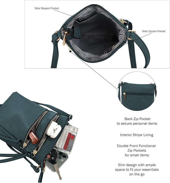 DELUXITY | Crossbody Purse Bag | Functional Multi Pocket Double Zipper Purse | - Image 4