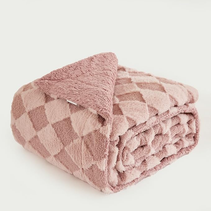 PU MEI Luxury Faux Fur Rabbit Fur Throw Blanket Pink 90"x80", Plush Reversible - Image 9