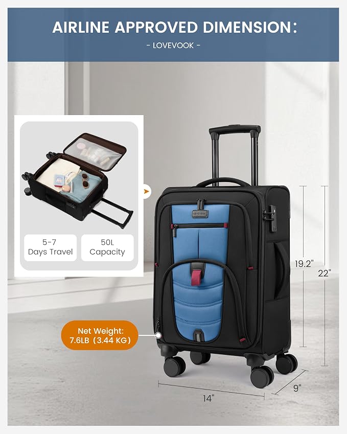 Carry On Luggage 22x14x9 Airline Approved, 22-Inch Suitcases - Image 4