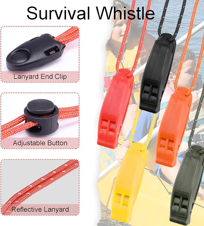 4Pack Emergency Whistle with Adjustable Reflective Lanyard, Shrill Loud Rescue - Image 3