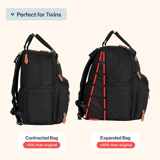 BabbleRoo Extra Large Diaper Bag Backpack, Expandable Baby Bag - Image 2