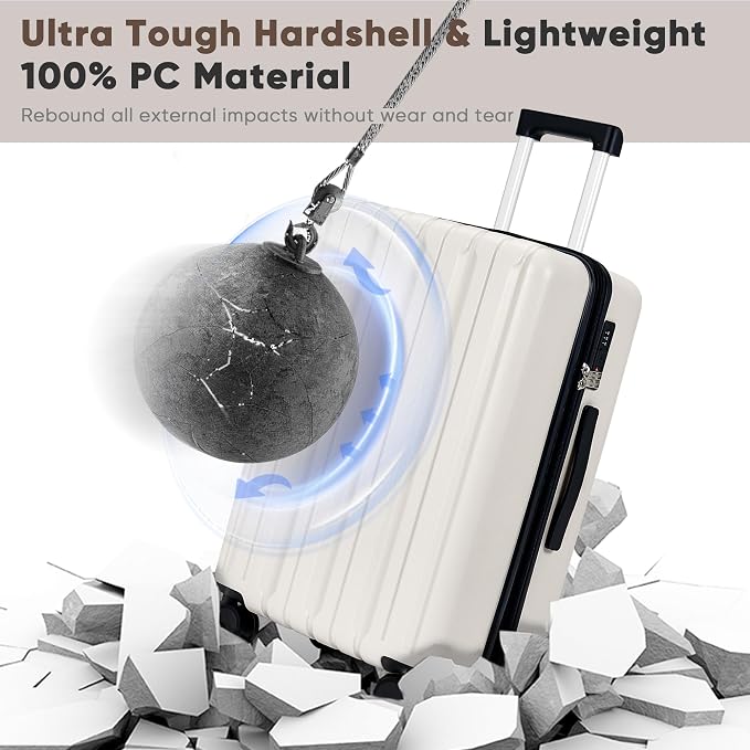 SHOWKOO Luggage Sets 3 Piece 100% PC Ultra Tough Hardside Expandable Suitcases - Image 3