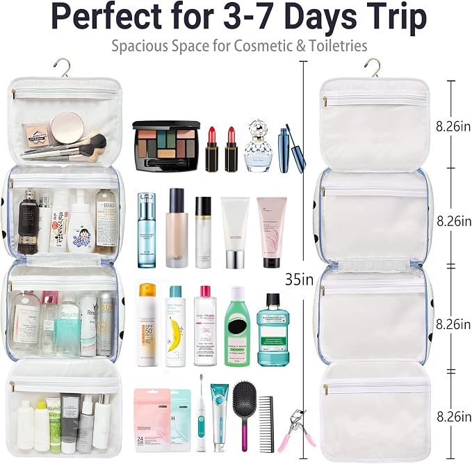 Hanging Travel Toiletry Bag, Large Capacity Cosmetic Travel Toiletry Organizer - Image 3