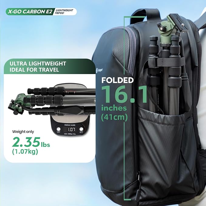 Fotopro 59" Carbon Fiber Travel Tripod, Compact Video Tripods - Image 3