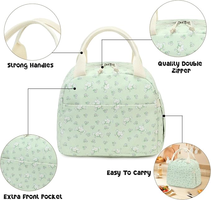 Bluboon Lunch Bag for Women Men Cute Corduroy Lunch Tote Bags Reusable - Image 9