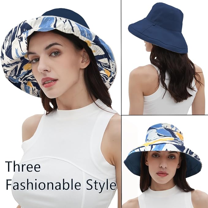 vidsel Womens Sun Hats Wide Brim Reversible Bucket Cotton Hat Packable Summer - Image 6