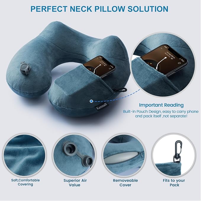 Inflatable Travel Neck Pillow for Airplane Sleeping Blow Up Neck Support Air - Image 4