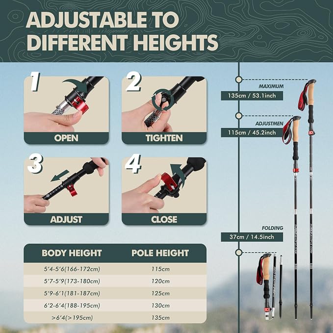 GPTCAMP Nordic Walking Stick, Cork Handle, Lightweight 7075 Aluminum Trekking - Image 3